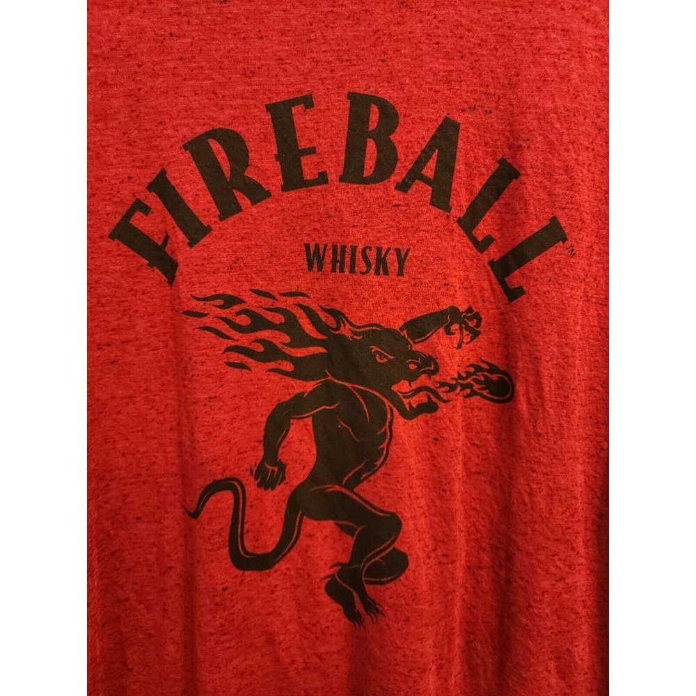 MEN'S 2XL FIREBALL WHISKY T-SHIRT SHORT SLEEVE RED BLACK FLAKES PULL OVER
